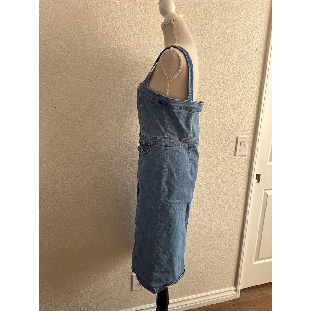 Girl-ish Denim Pinafore Dress Large Button Down Medium Wash Sleeveless Midi - Picture 3 of 11